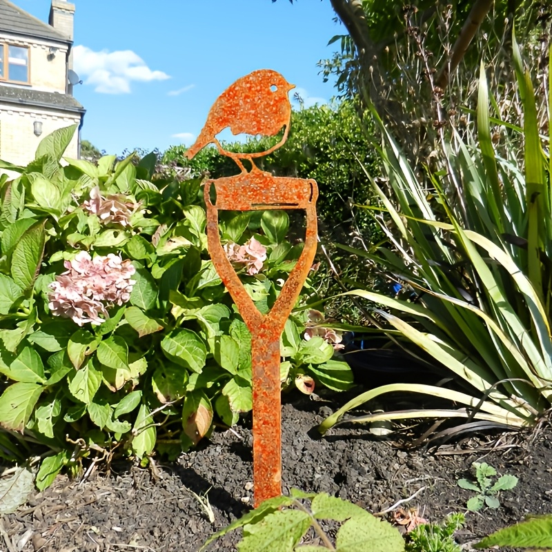 1 Piece Rustic Mockingbird Statue on Shovel Handle Rustic Mockingbird Garden Art Decor Gardener Gift Valentine's Day Easter Mother's Day Gif