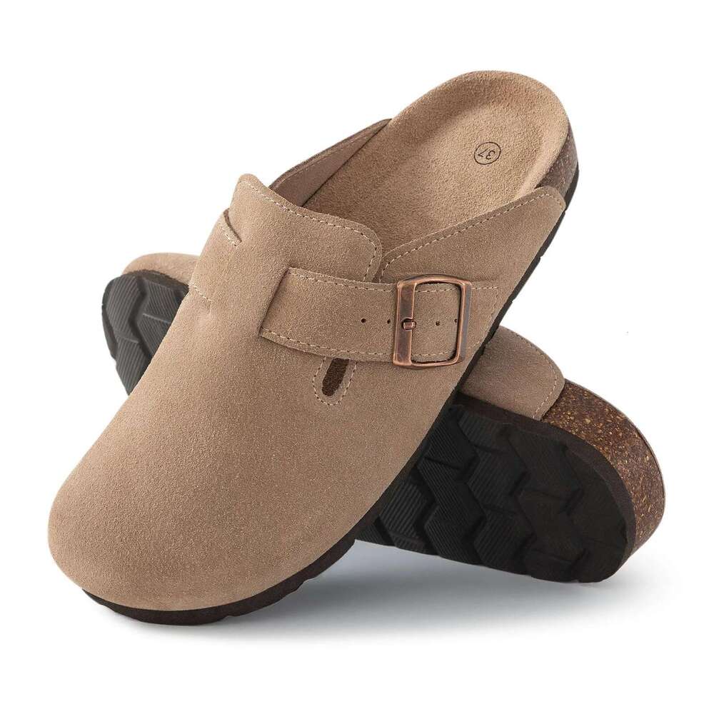Bebealy Fashion Women New Suede Clogs Cork Footbed Beach Slippers Classic Men Mules With Arch Support