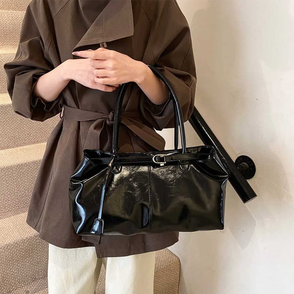 PU leather shoulder bag smooth top handbag vintage work bag fashionable womens bag shopping travel bag Y250320