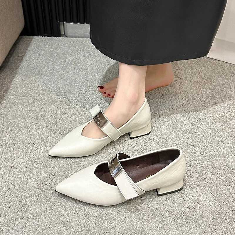Spring From You; Pumps Shoes Pointed Toe Low Heel Shoes Metal Buckle Mary Janes Leisure Versatile Workplace Shoes Women Y250306