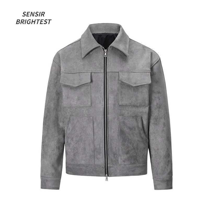 Autumn Jackets Oversize Casual Clothes High Street Pockets Laper Zipper Suede Thick Coat Mens Windbreaker LooseT250306