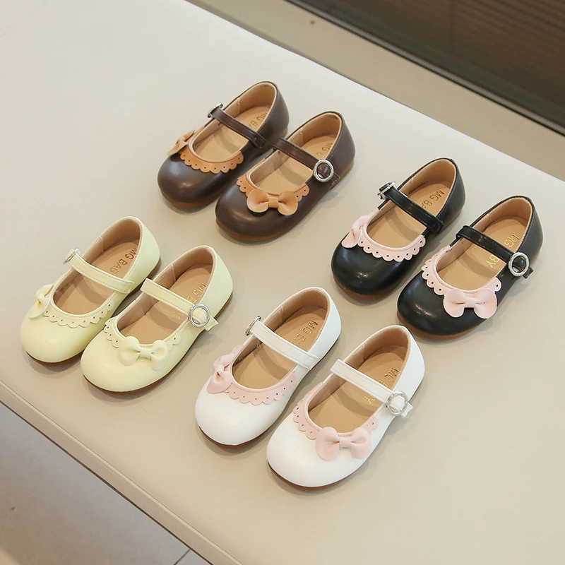 Girls Princess Shoes Ruffles Sweet Shallow Autumn Children Flat Shoes 21-35 Four Colors Beautiful Stylish Kids Leather ShoesT250306