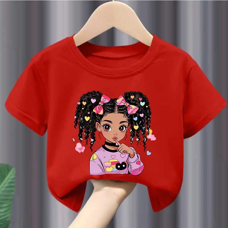 Colorful Cute BLACK GIRL Print Girls Soft and Stretchy Round Neck Short Sleeve T-shirt Kids Clothes Girls Clothes BsT250306