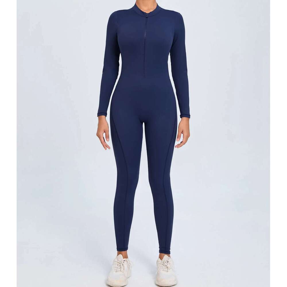 Women Long Sleeve Jumpsuit One-Piece Zipper Yoga Set Gym Push Up Workout Clothes Fiess Bodysuit Sportswear KLMY