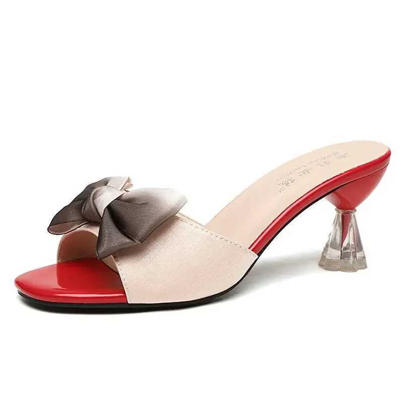 Wenfei Summer Crystal Sandals Rhine Bow Lace Open Toe Designer Square Slider Womens Beach Slider Y250306