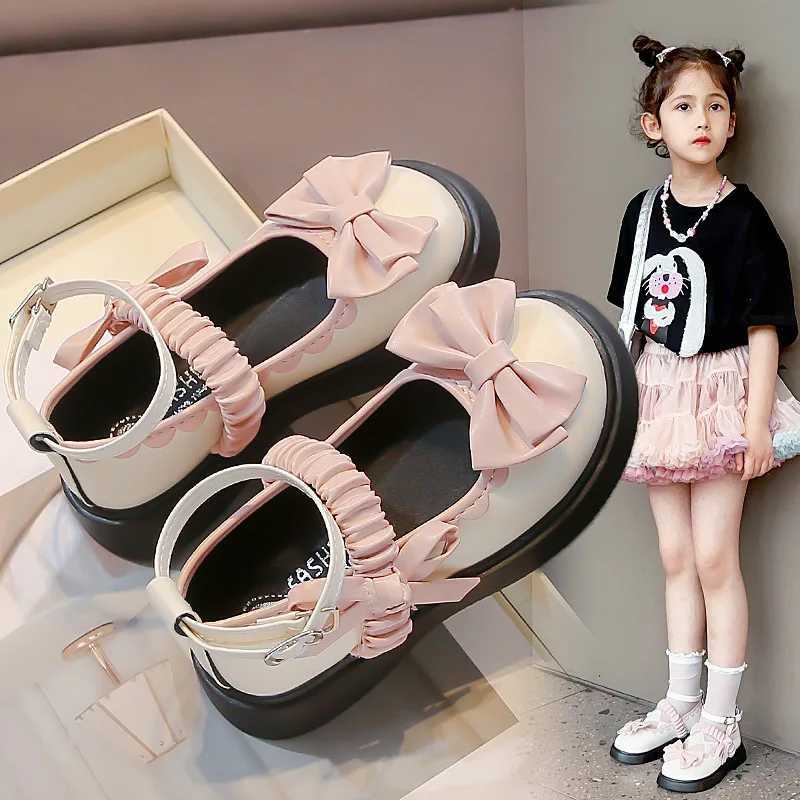 Girls Leather Shoes Fashion Lolita Mary Janes Autumn Pu Leather Kids Flat Shoes Bowknot Sweet Princess Girls Comfy School ShoeT250306