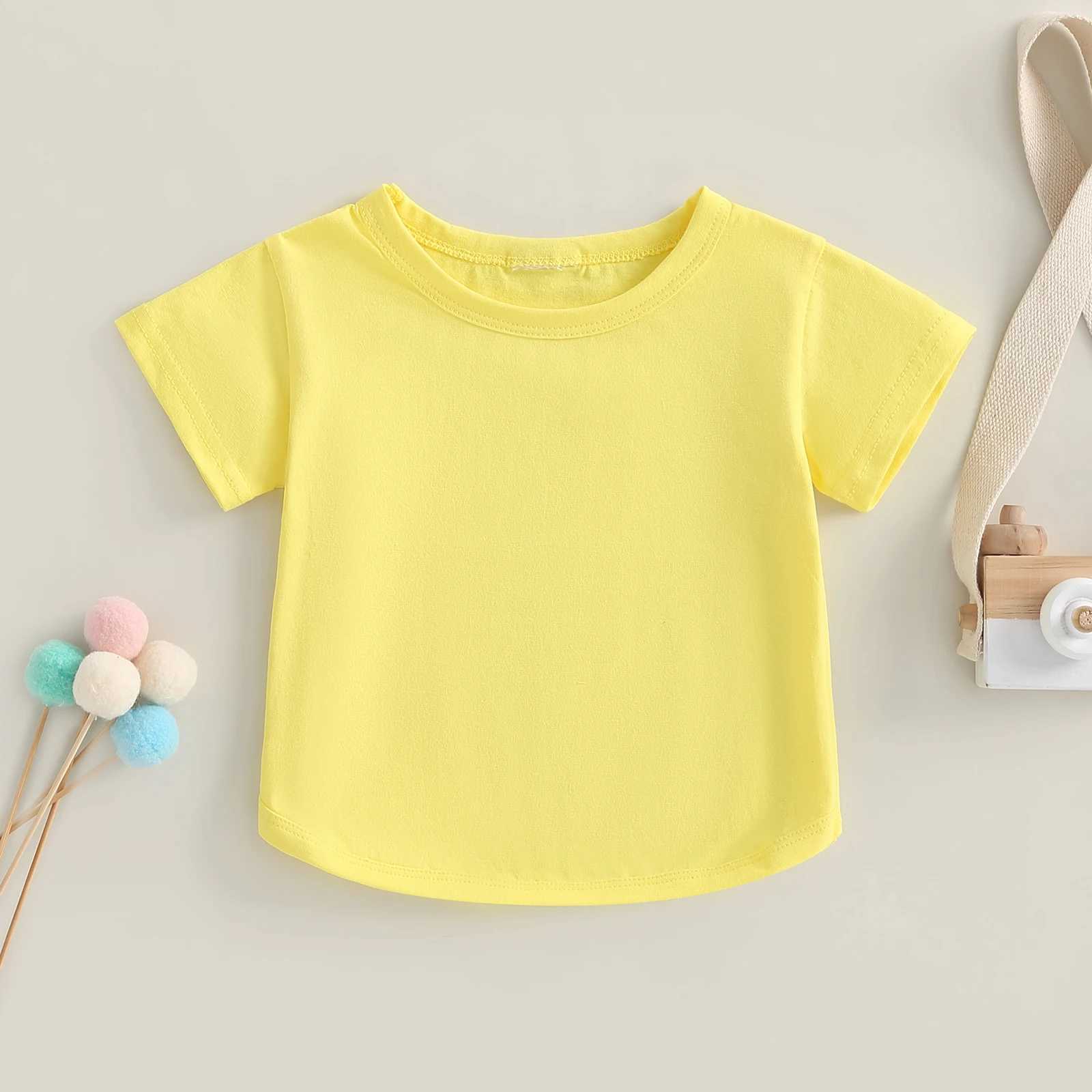 Pudcoco Kids Newborn Baby Boy Girls T-Shirt Casual Summer Round Neck Solid Color Loose Short Sleeve Pullover Shirt Toddler 0-3T T250603