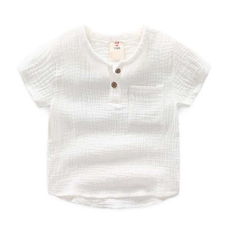 Cotton Linen Boy Shirt Summer Short Sleeve Kids Pocket Design Shirts for Boys Clothes Toddler Boys Clothing Children TshirtT250306