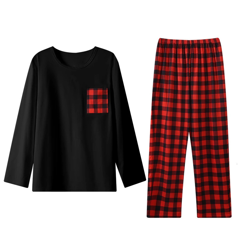 Two piece sets mens pajamas autumn and winter long sleeved pants checkered sleepwear set 250306