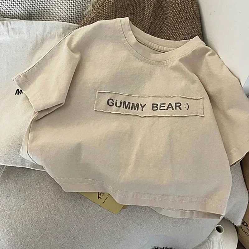 Baby Girls Boys Short Sleeved T-shirt Kids Letter Top Tees Toddler Loose Pullover 2025 Summer 1 To 8Yrs Childrens ClothingT250306