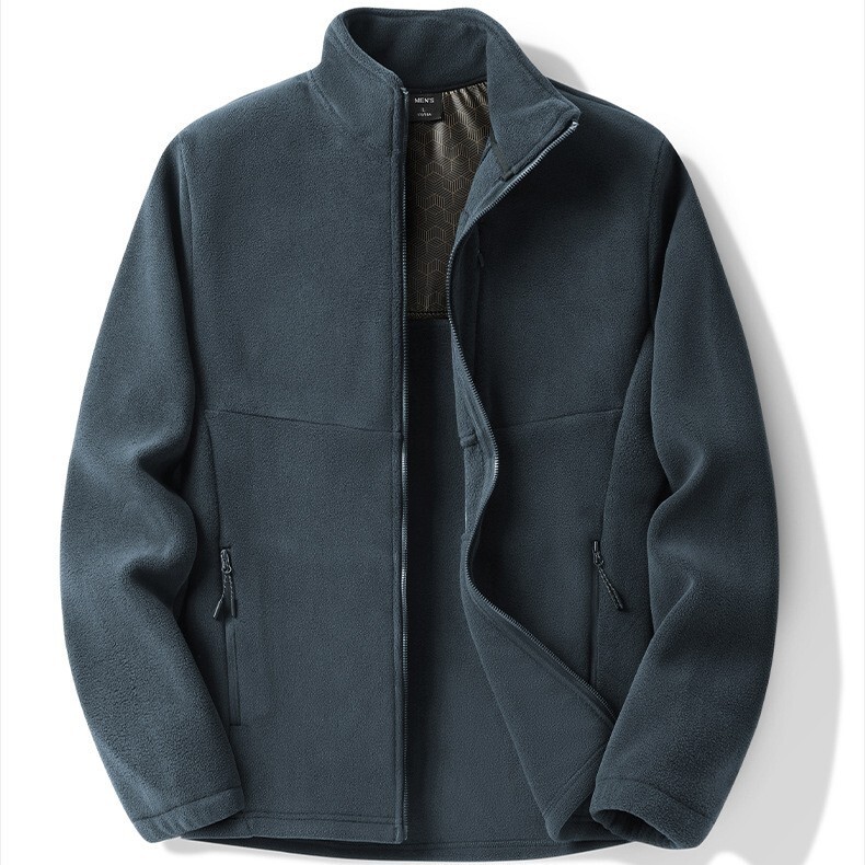 Outdoor windbreaker, loose fitting couple simple solid color fleece warm jacket, trendy clothing for autumn and winter