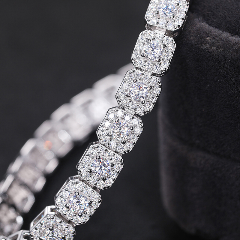 Iced Out Moissanite Halo Tennis Bracelet for Women Men S Sterling Sier Gold Plated Jewelry with GRA Bracelets Gifts