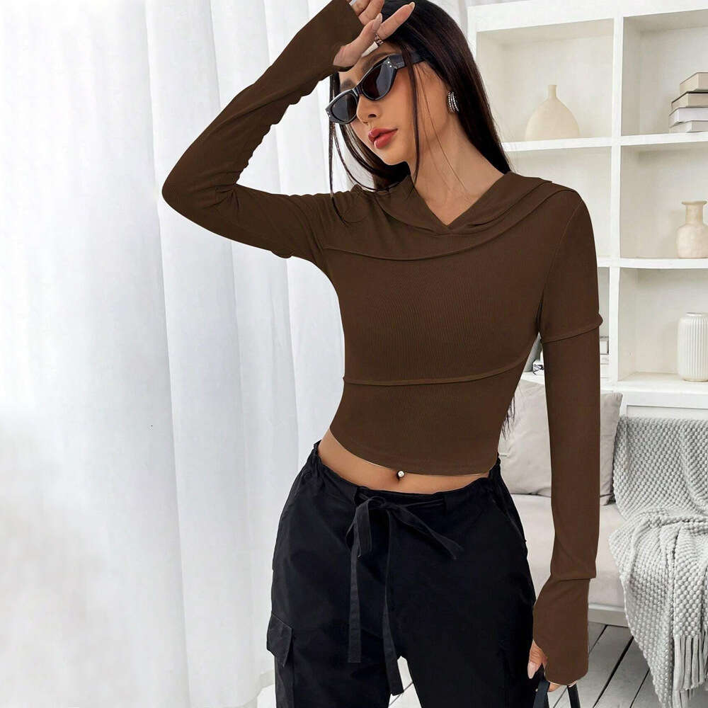 Street Trendy V-Neck Hoodie Autumn And Winter, Tailored Bottom, Hooded Top For Women KLMY