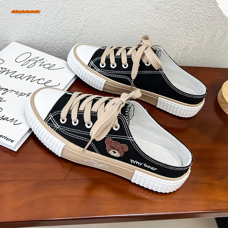 Little Bear Canvas Children's 2023 Summer New Low Top Casual Board Shoes Flat Bottom Korean Edition Trendy Versatile Half Slippers #ddmykukumalu