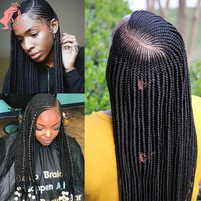 Free shipping Long Brazilian hair HD Lace Front Wigs Cornrow Knotless Box Braided Wig with Baby Crochet Hair for Black Women