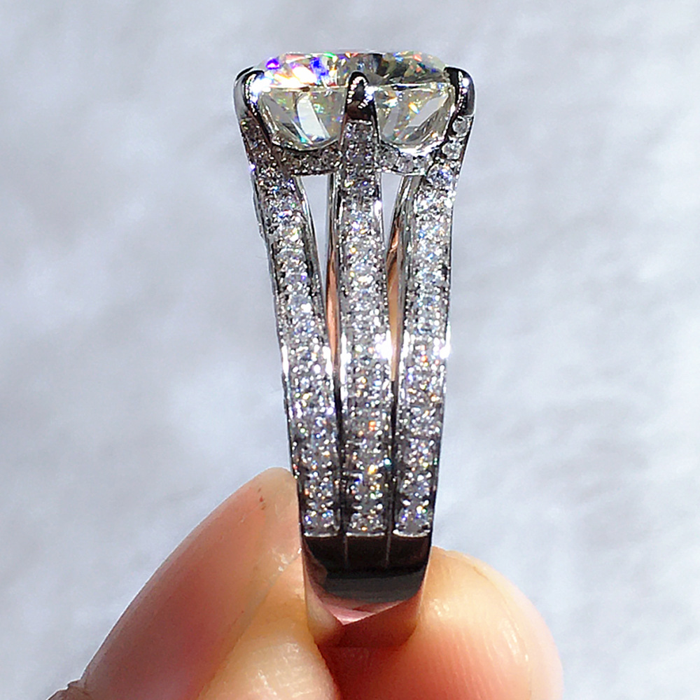 Wedding Rings Handmade Simple Fashion Jewelry Round Cut White Cubic Zircon CZ Diamond Eternity Party Women Engagement Band Ring Gift