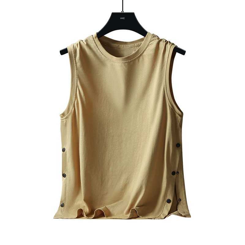 Summer Fashion Round Neck Loose Casual Cotton Vest Male Sleeveless Breasted All-match Pullover Tank Top Men Solid Color T-shirtT250318