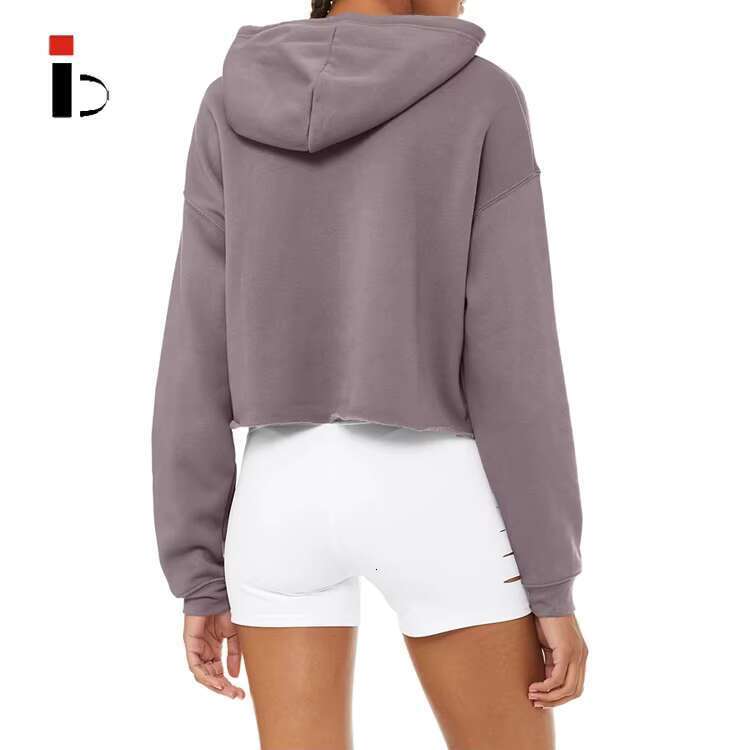 High Quality Women Long Sleeve Cotton French Terry Crop Pullover Hoodie