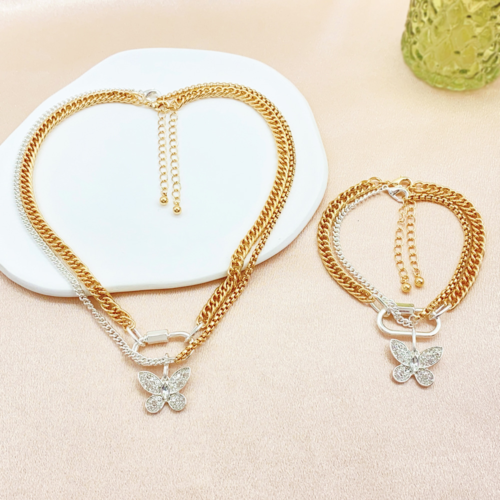Small Luxury Butterfly Pendant Double Layer Wear Necklace Women French High-grade Collar Bone Chain Jewelry