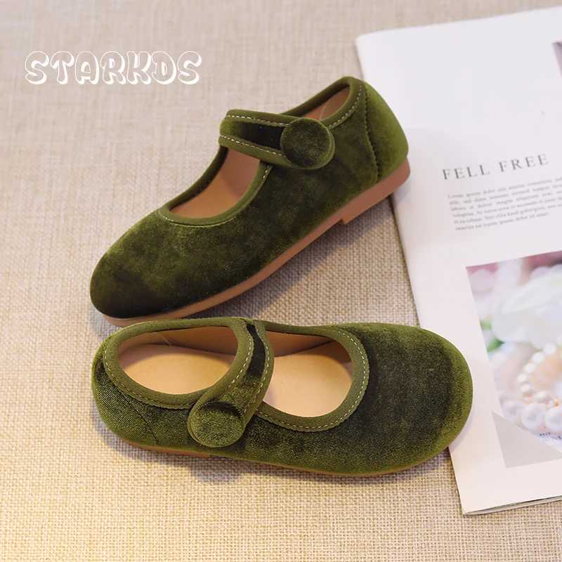 Cute Peach Pink Velvet Shoes Girls Vintage Green Velour Ballet Flats Baby Kids Spring New Soft Sole Luxury Mary JanesT250306