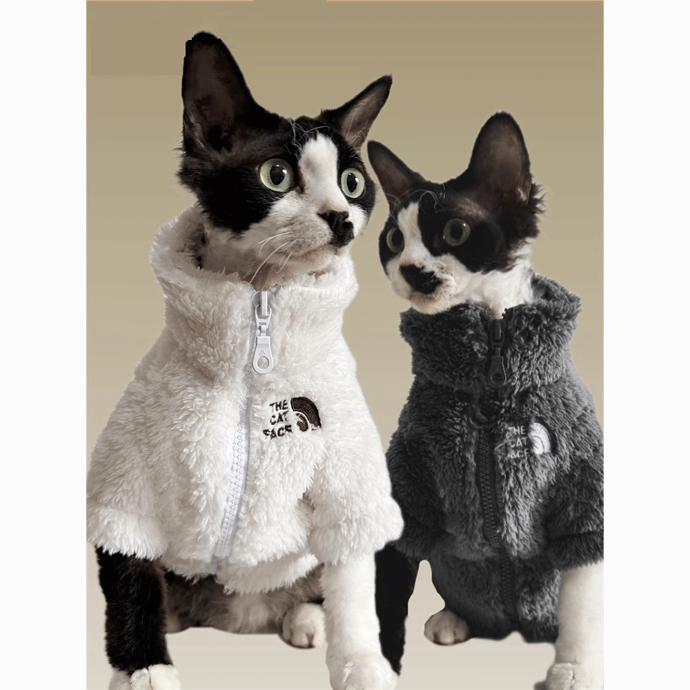 THE CAT FACE Hairless Cat Clothes Pet Winter Clothes for Sphynx Cats, Devon Cat Warm Coat Apparel for Pet Woolen Cotton Jacket for Cats Kitten 2XL