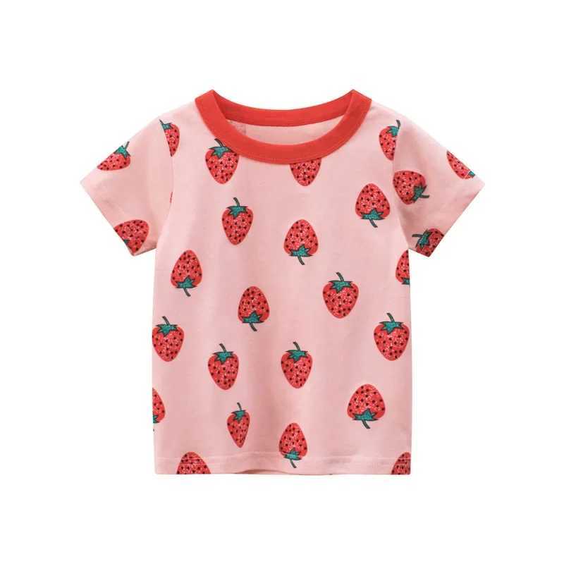 Childrens Clothing 2025 Summer New Girls Strawberry Fruit Print Short-sleeved T-shirt Kids Cotton Top Baby ClothesT250306