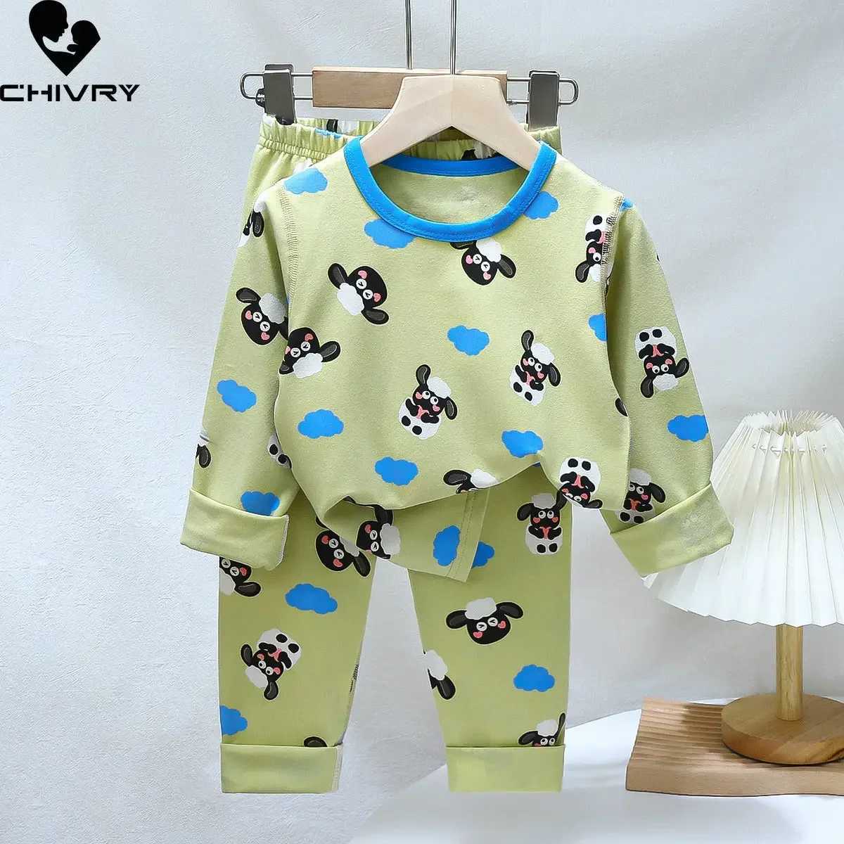 New 2024 Kids Boys Girls Pajamas Sets Cartoon Long Sleeve Lycra T-Shirt Tops with Pants Baby Spring Autumn Sleepwear Clothes M250306