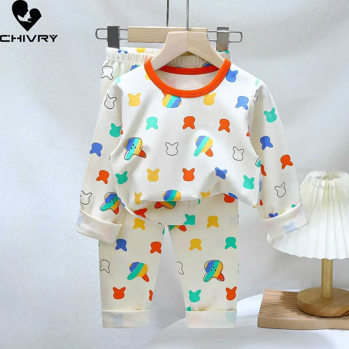 New 2024 Kids Boys Girls Pajamas Sets Cartoon Long Sleeve Lycra T-Shirt Tops with Pants Baby Spring Autumn Sleepwear Clothes M250306