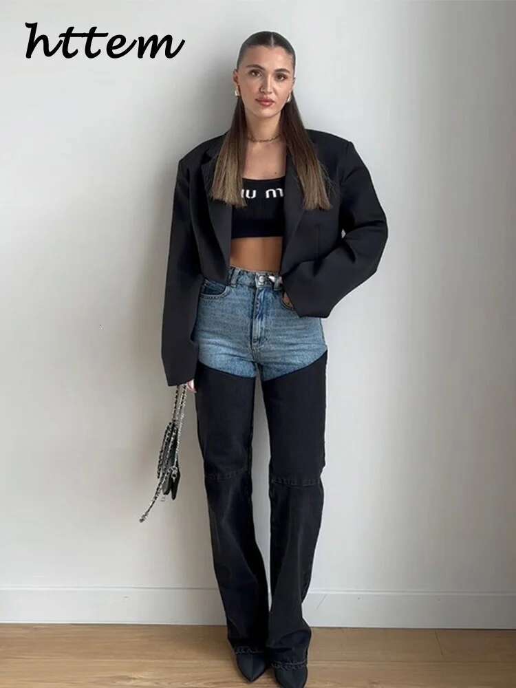 Street Women's Patchwork Straight Jeans High Waist Zipper Pocket Female Denim Pants 2025 Spring Summer Lady Y2k Hip Hop Trouser