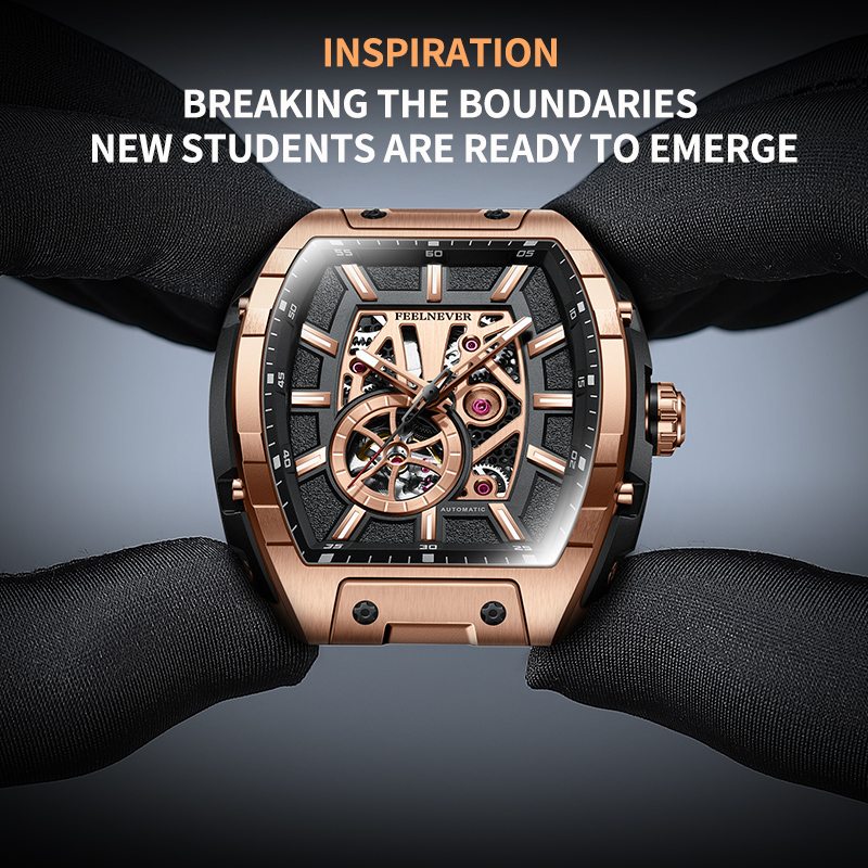 LIGE outdoor sports style wine barrel shaped mechanical men's watch with hollow design for men's business watches