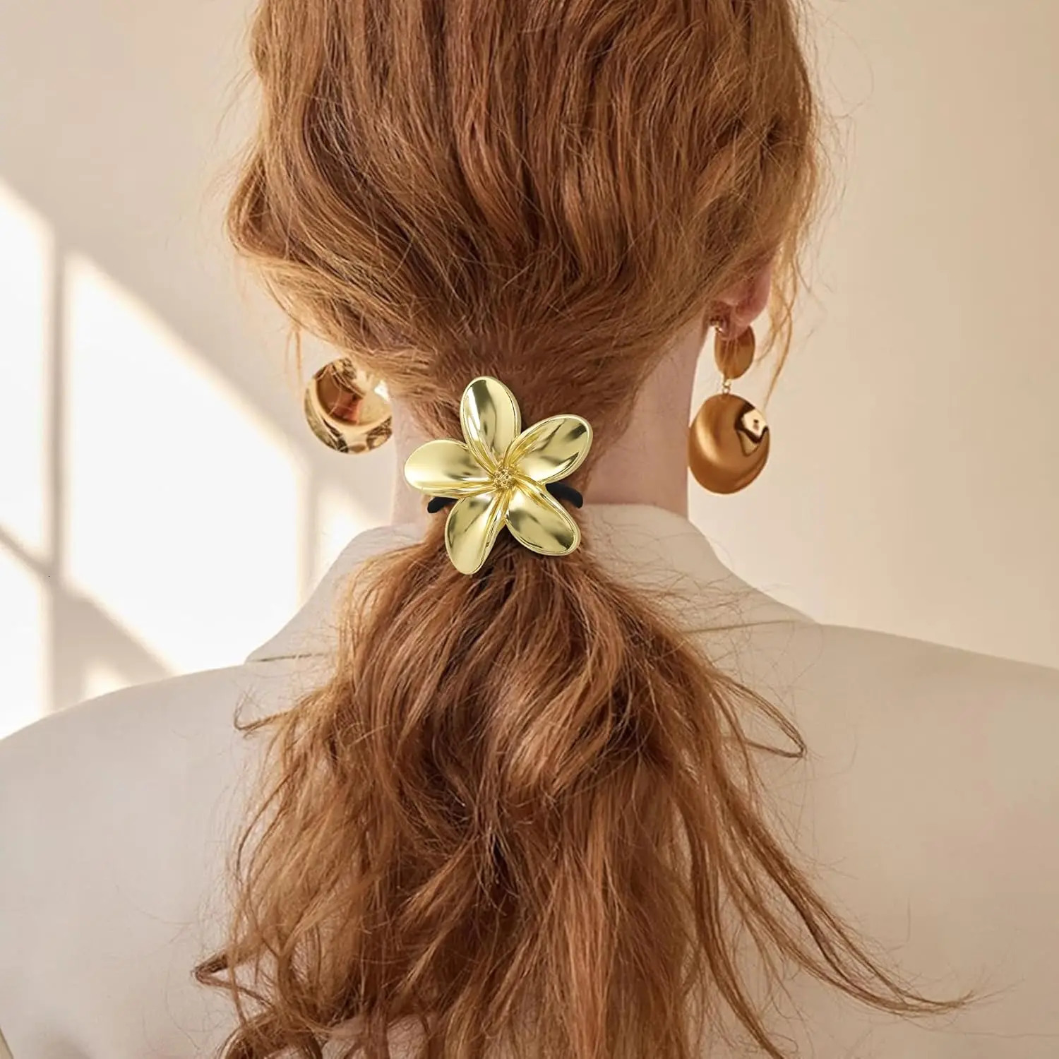 4PCS Metal Hair Ties Geometric Elastic Hair Cuff Ponytail HolderGold Hair ScrunchiesFashion Hair Accessories for Women Thick250304