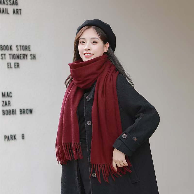 K055 Imitation cashmere scarf women autumn and winter solid color scarf versatile Korean style ladies shawl high-grade white scarf wholesale