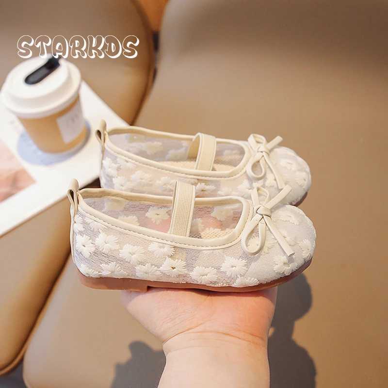 Floral Embroidery Lace Ballet Flats Baby Girls 2023 Summer New Breathable Mesh Ballerinas Kids Cute Wedding Party Dress ShoesT250306