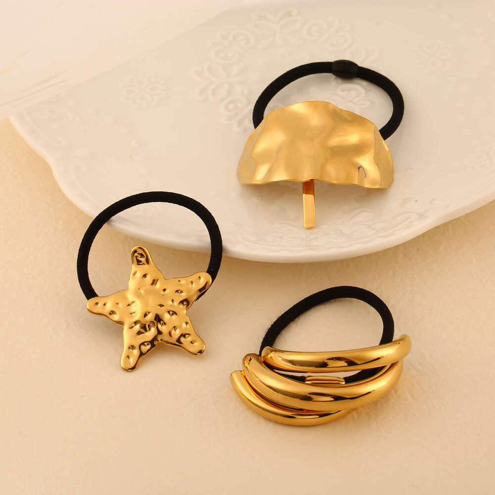 New minimalist stainless steel headband, fashionable and high-end style, ponytail tied hair tie, black headband