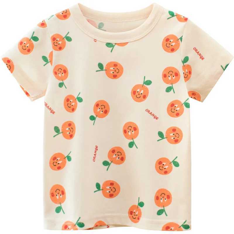 2-8T Toddler Kid Baby Girls Clothes Orange Print T Shirt Cute Sweet Cotton Tshirt Summer Basic Top Tee Children OutfitT250306