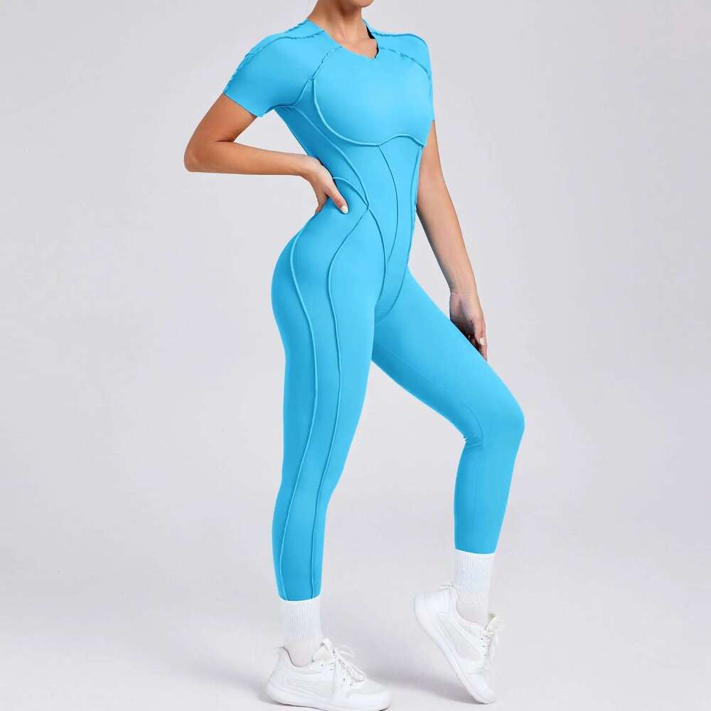 New Autumn/Winter Women's One-Piece Yoga Jumpsuit Leggings Long-Sleeved Short Sleeve Backless Slim Fit Sports Outfit KLMY