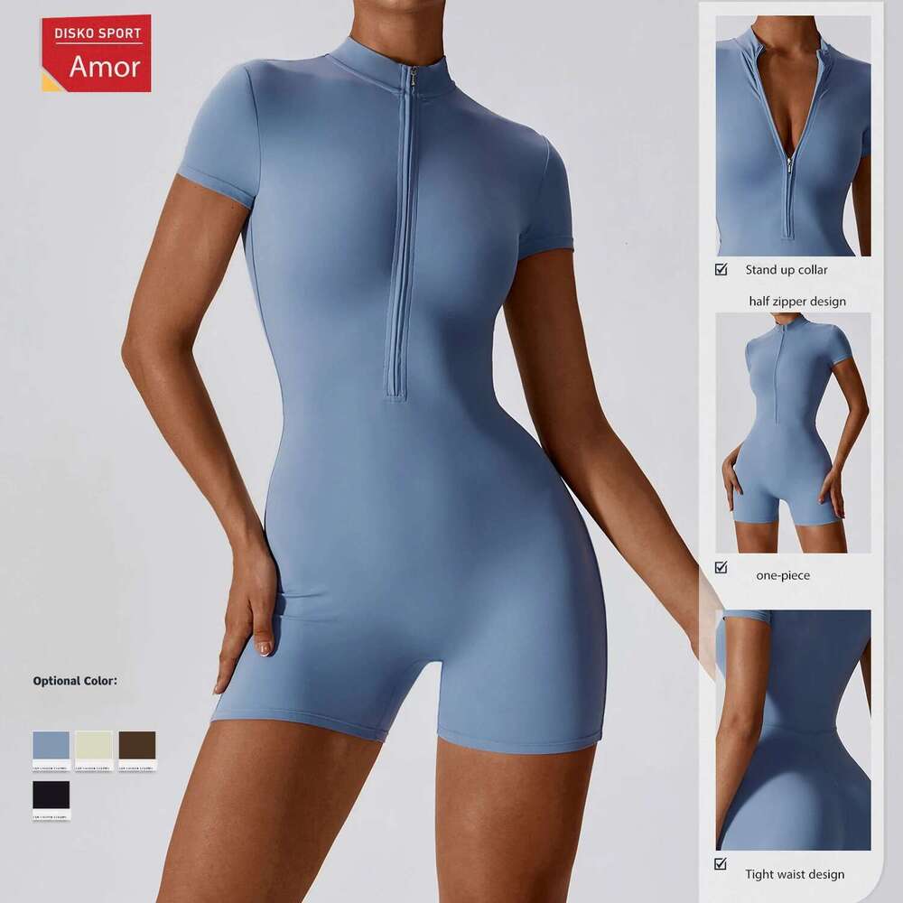 Summer Women's One-Piece Yoga Pants Short Sleeve Shorts Overalls Outerwear High Elastic Cycg Seamless Bodybuilding Bodysuit KLMY