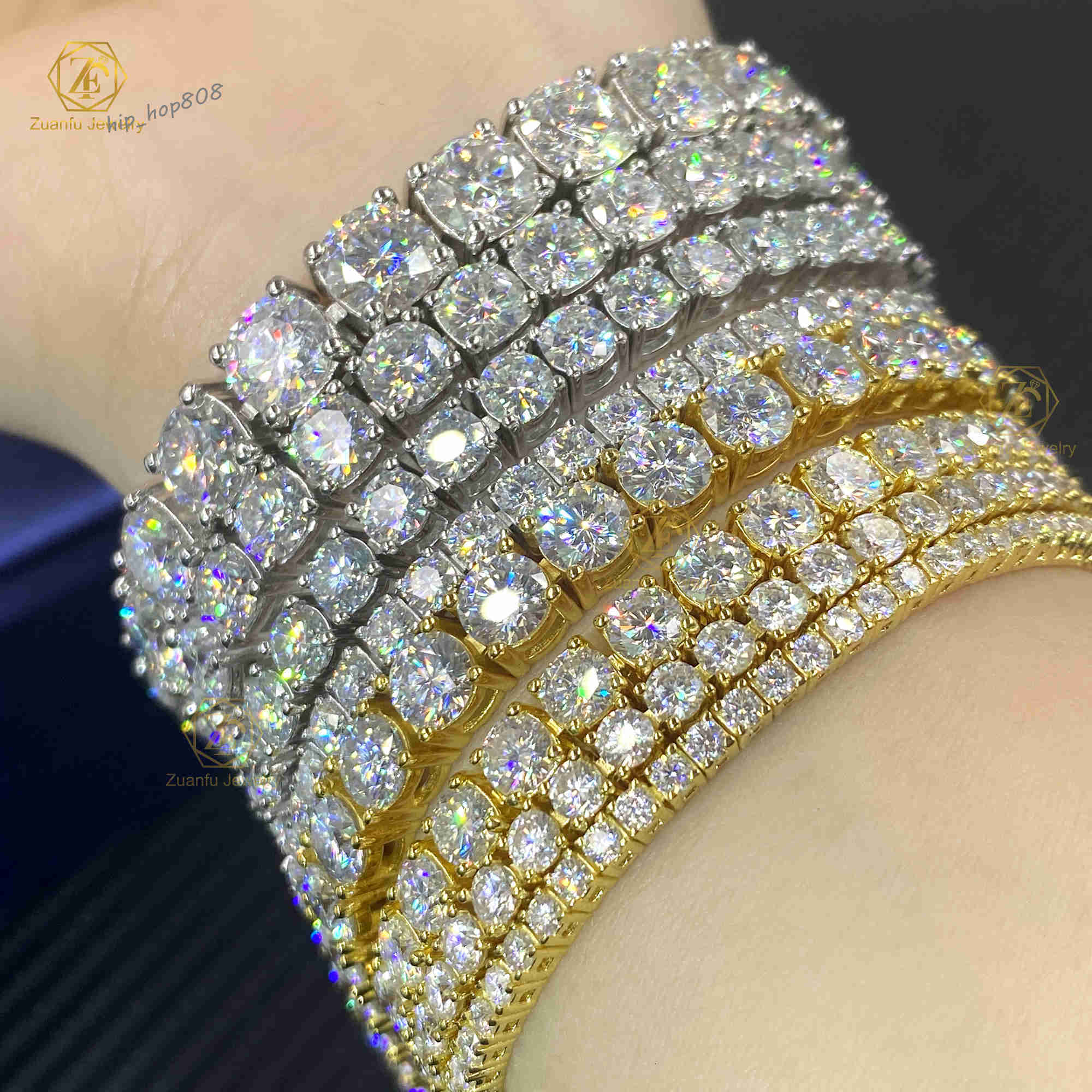 Factory Price 3mm 4mm VVS DEF Moissanite Diamond Tennis Bracelet Silver Gold Plate 18K Gold Moissanite Chain Hip Hop Jewelry