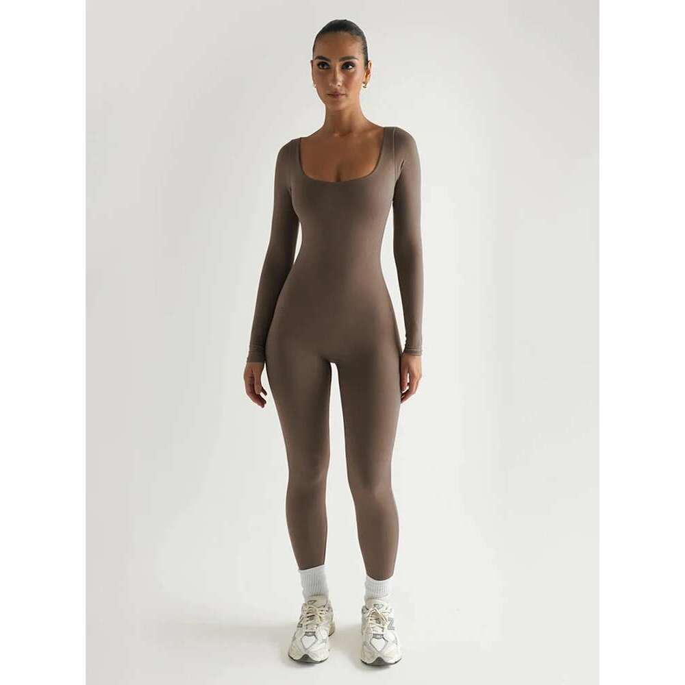 Sibybo Yoga Jumpsuit Women Basics Long-Sleeved Jumpsuits Lady Fiess Exercise Workout Rompers Femme Casual Skinny Overalls KLMY