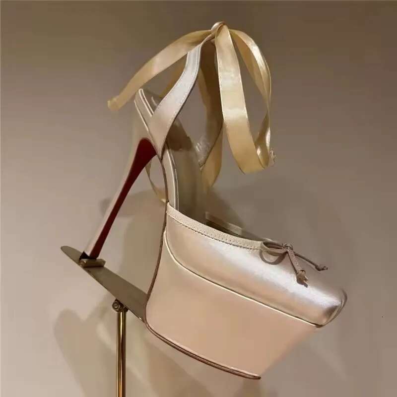 Brand High Heeled Platform Shoes Fashion Woman's Square Toe Thick Bottom Butterfly-Knot Pumps Women Dance Sandals