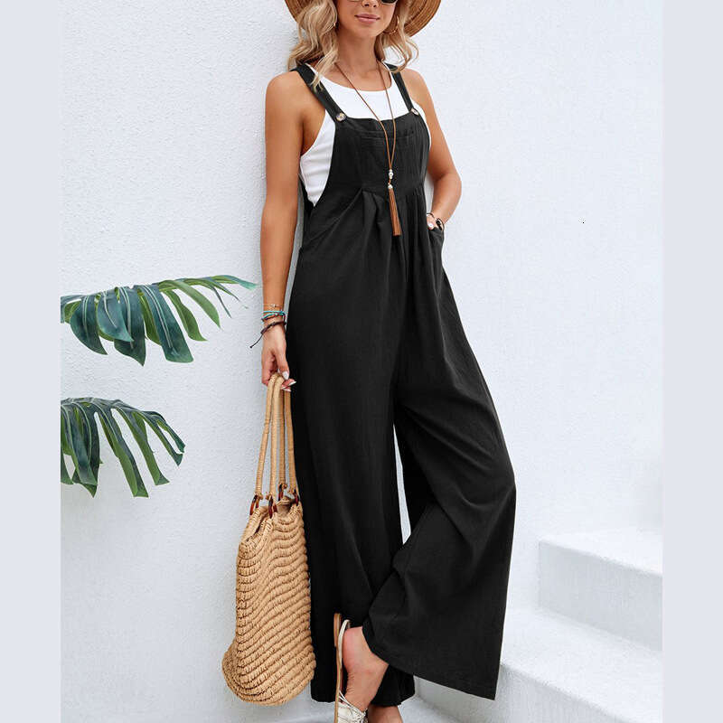 selg European American women's hot items solid color casual shoulder pants 2025 new style chic and elegant clothing
