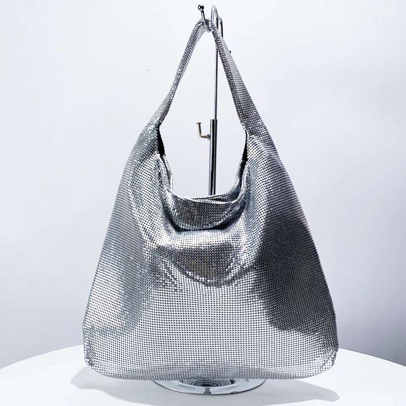 Aluminum Sheet Metal Mesh Sequins Tote Bags For Women Designer Handbag Purse 2024 New In Fashion Shoulder Evening Party