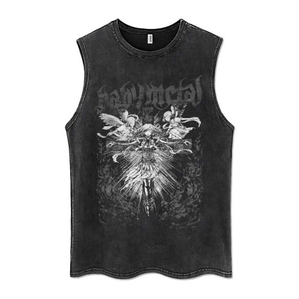 Vintage Washed Vest Hip Hop Streetwear 100% Cotton Tank Top Mens Gothic Letter Print Sleeveless Y2K Punk Rock T Shirt SummerT250318