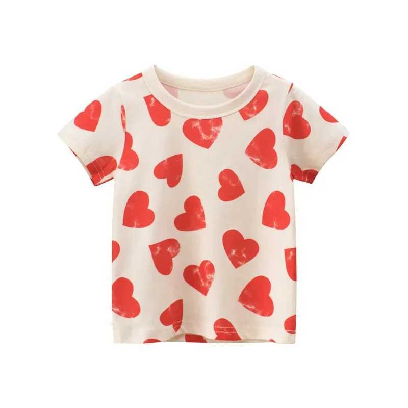 2-8T Heart Print Girls T Shirt Summer Toddler Kid Baby Clothes Short Sleeve Cotton Tshirt Childrens Cute Tee Top Infant OutfitT250306