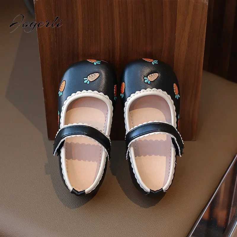Childrens PU Leather Shoes Autumn Fashionable Girl New Cartoon Carrot Single Flats Student School Casual Mary Janes Size 21-35T250306