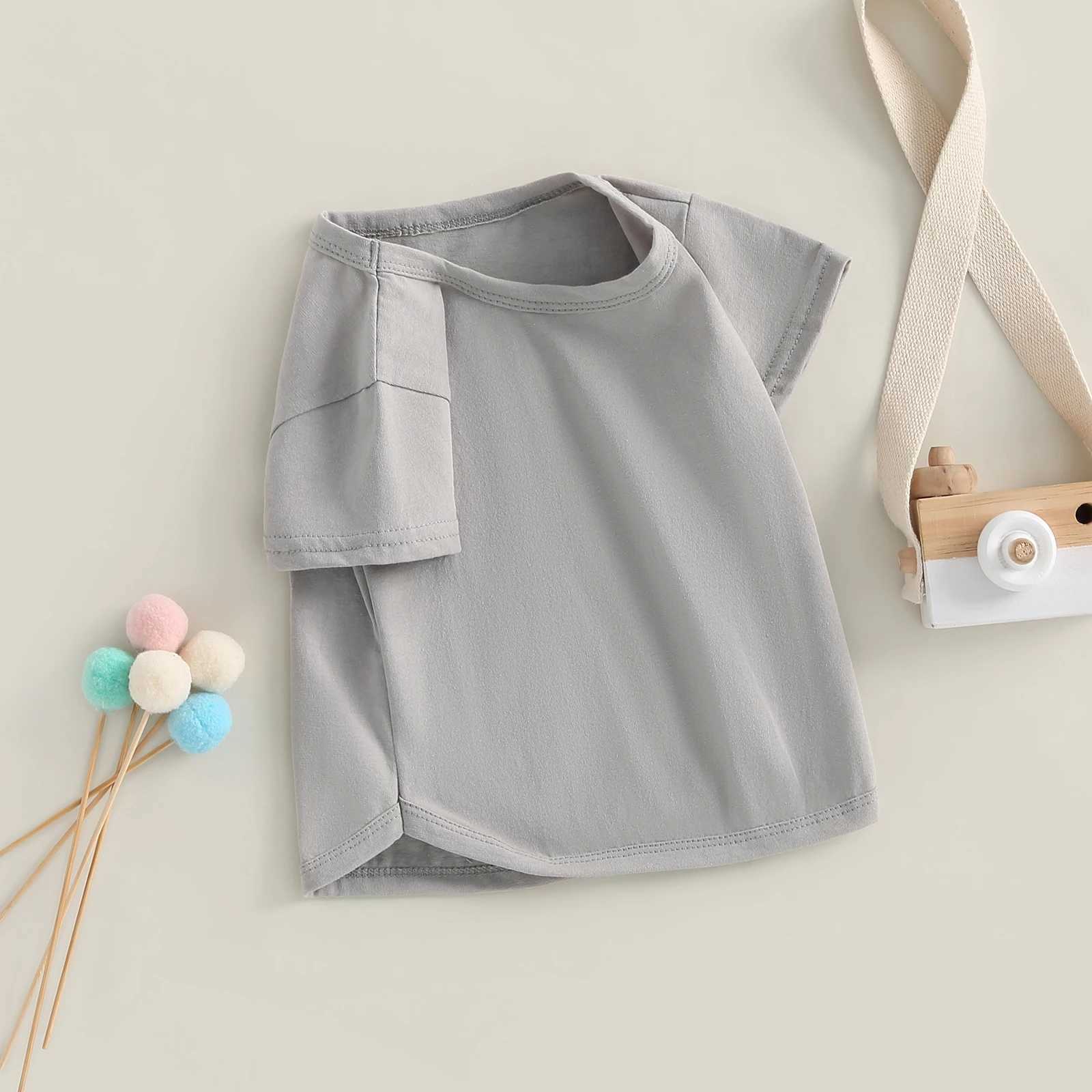 Pudcoco Kids Newborn Baby Boy Girls T-Shirt Casual Summer Round Neck Solid Color Loose Short Sleeve Pullover Shirt Toddler 0-3T T250603