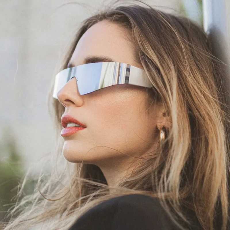 Future One Piece Y2K Rimless Sunglasses Women Retro Sun Glasses Mirror Punk Eyewear Vintage Steampunk Party EyeglassesXJ250306