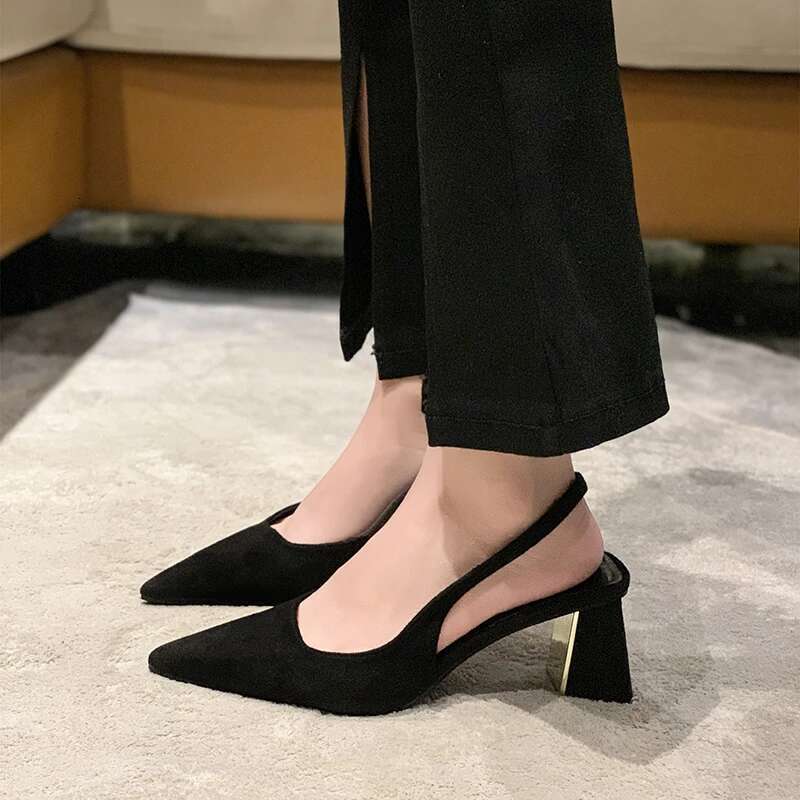 Black Summer New Fashion Women's Sandals Pointed Pumps Women Office Dress Sexy Square Heel High Shoes