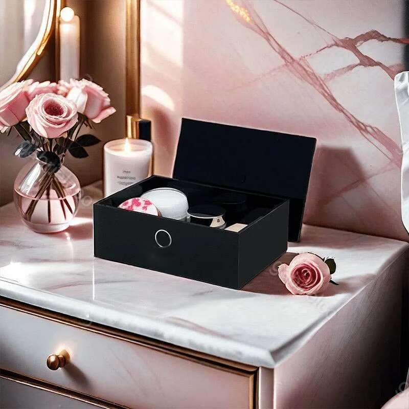 Black Women's Beauty Products Cosmetic Brush Lipstick Classic Printed Acrylic Box Desktop Remote Control Storage Tray