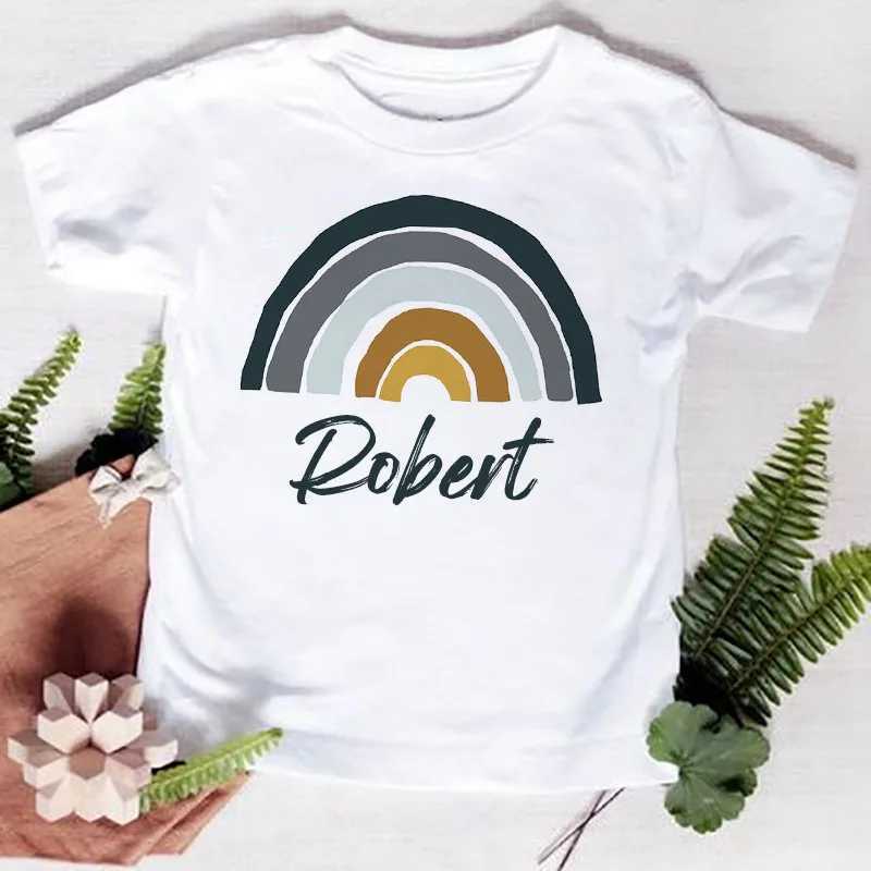 Personalised Rainbow with Name T-Shirt Children for Boys Girls Clothes Custom Kids Shirts Child Baby Tees Tops Toddler T ShirtsT250306